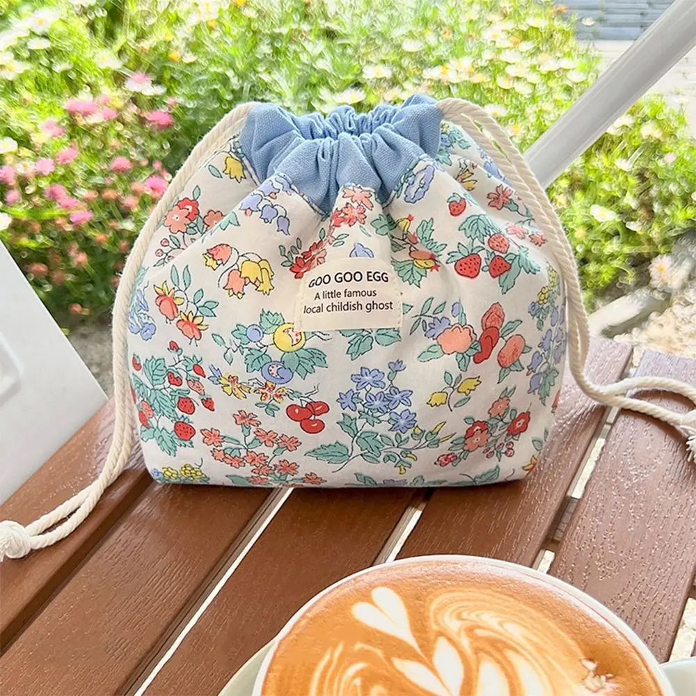

Korean Style Floral Drawstring Cosmetic Bag Wash Bag Flower Large Capacity Beauty Tools Pouch Pastoral Style Girls