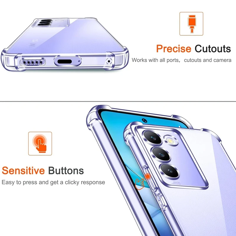 Противоударный чехол из ТПУ с четырьмя углами для VIVO V40 SE V30 Lite V30e V29 Pro защитный