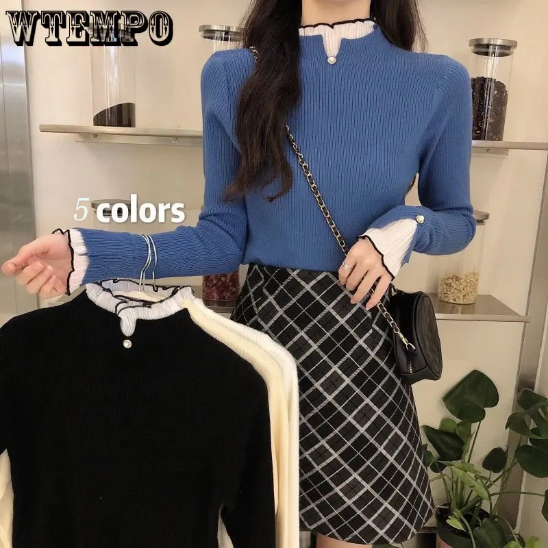 

WTEMPO High Collar Bottoming Shirt Women's Clothes Look Thin and Fake Two Pieces of Inner Sweater Slim Fitting Top Winter