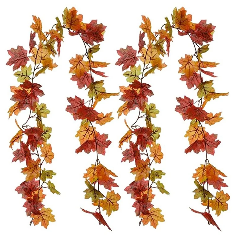 

HOT-Halloween Maple Garland Thanksgiving Autumn Artificial Autumn Maple Garland Hanging Maple Vine 2 Pieces