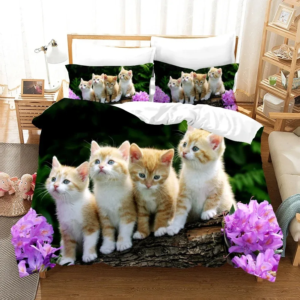 Фото 3D милые волки, кошка, собака, комплект постельного белья с принтом, милый пододеяльник, пододеяльник, дикое животное, племенное покрывало с наволочками, постельное белье на заказ №3