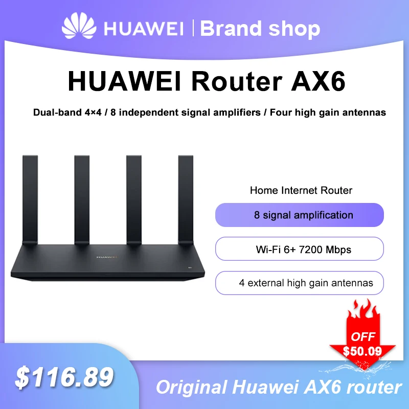 Original Huawei AX6 5G Router WiFi 6+ Dual-band 4K QAM 8 channel Signal Four Amplifiers 7200Mbps mesh wifi amplifiers AX6 router