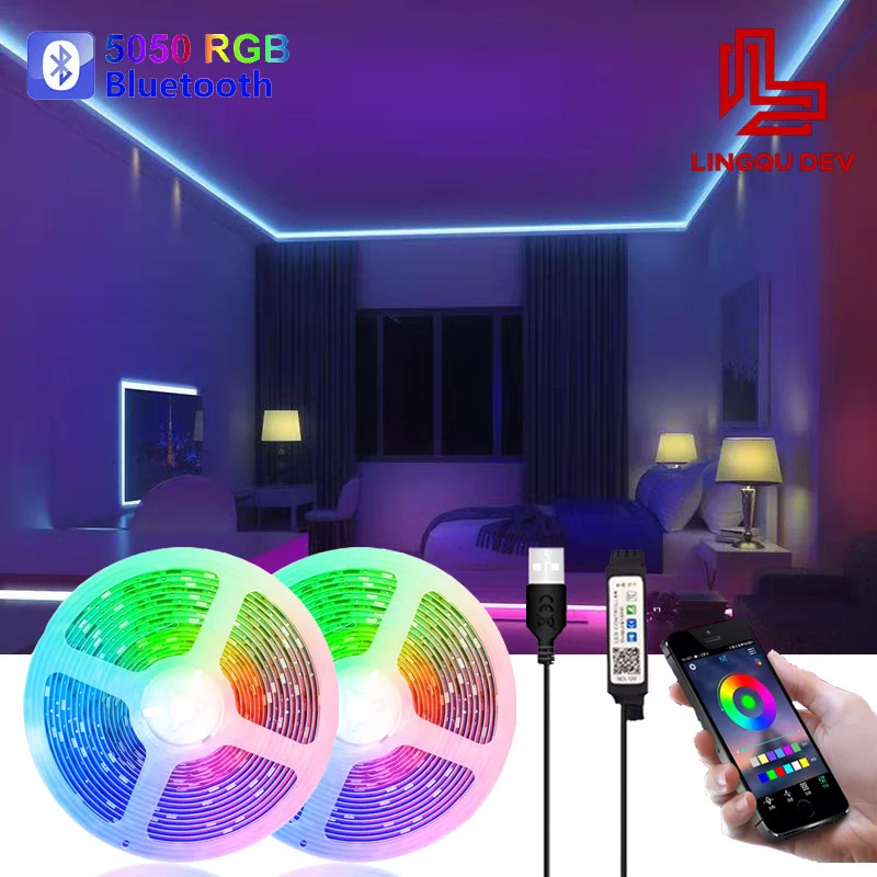 

LED Strip Light for Room Decor LED Lights Color RGB Music LED Tape Bluetooth TV Backlight LED Strip LED 10m Neon Lighting