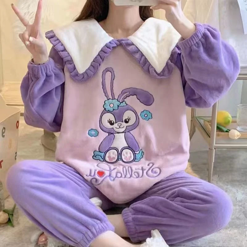 Winter Princess Pajamas Set Sexy Sleepwear For Women Soft Embroidery Cartoon Pyjama Women's Fashion Flannel Warm Homewear