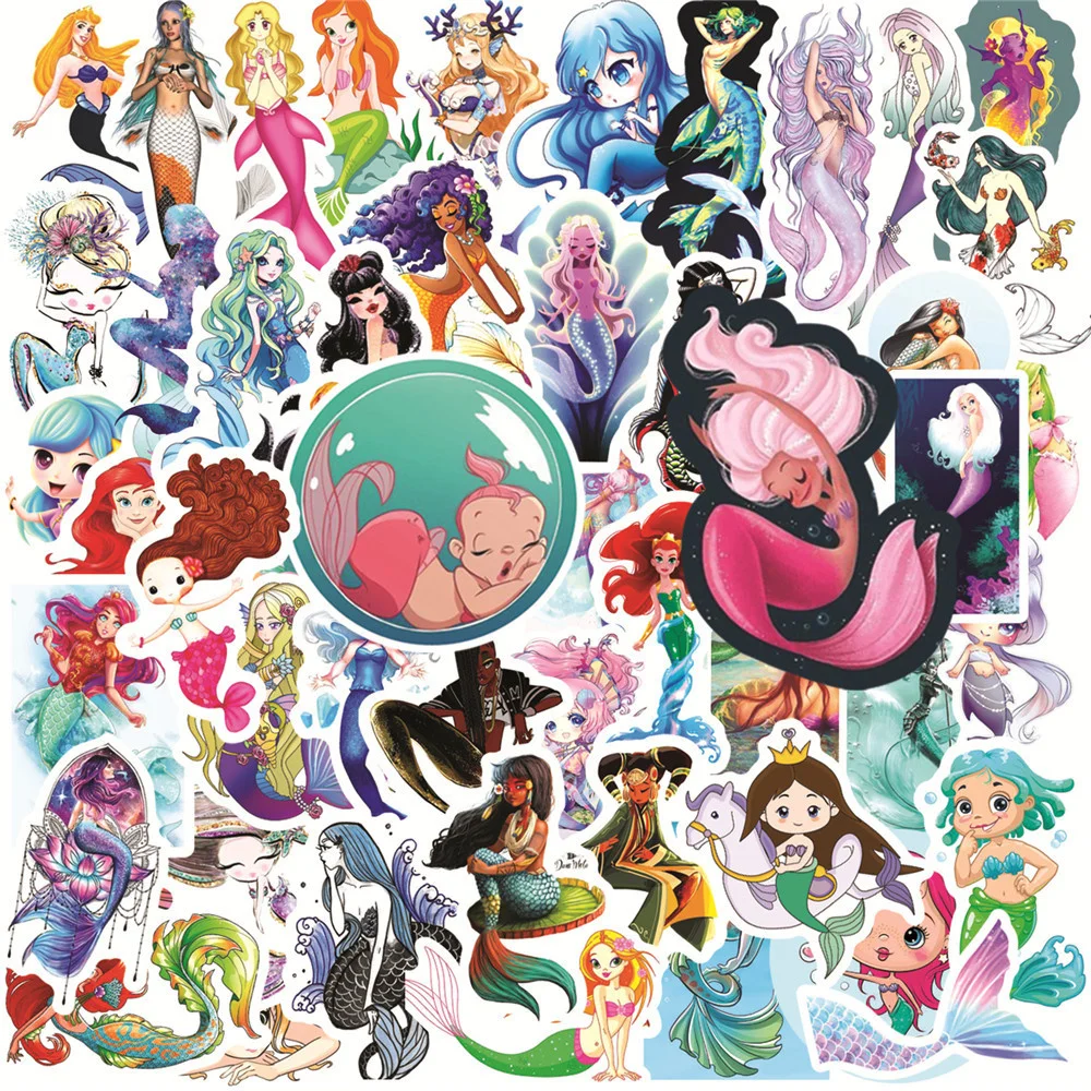 

10/30/50PCS New Mermaid Sticker Pack Cartoon Creative Animation Kids Computer Luggage Table Car Decoration Waterproof Wholesale