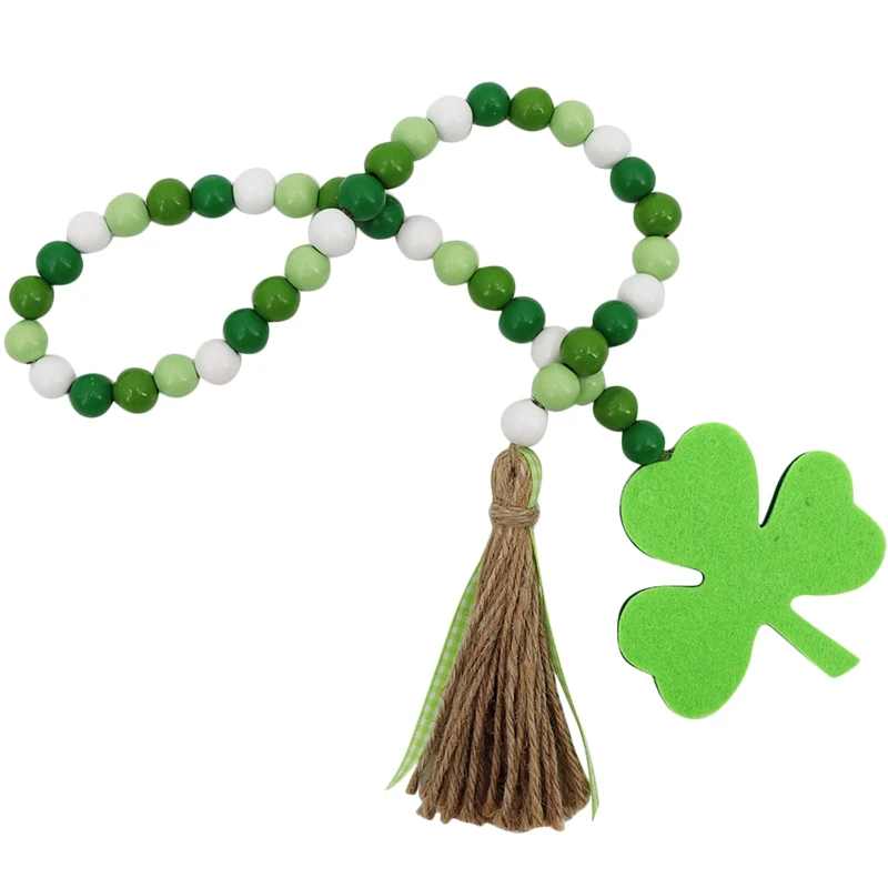 

Деревянная гирлянда с бусинами на День Святого Патрика с кисточками, подвеска в стиле деревенского дома, вышитые бисером орнаменты