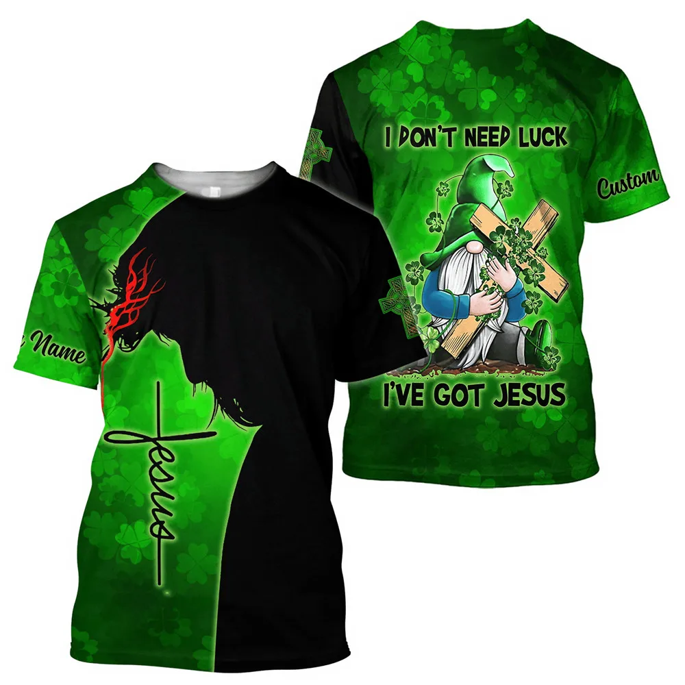 

CLOOCL Irish Saint Patrick Day T-shirts I Don't Need Luck I've Got Jesus Tees 3D All Over Printed Tops Hip Hop Streetwear