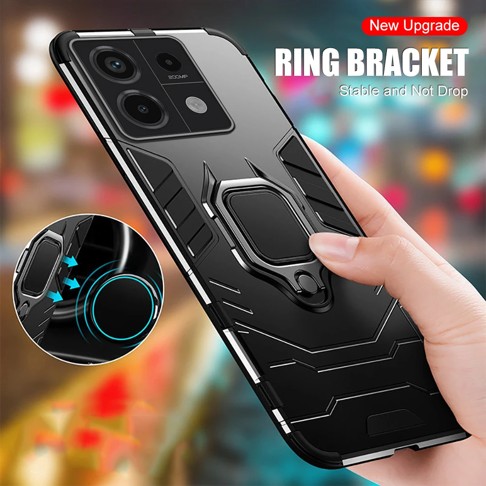 odporna na wstrząsy obudowa pancerna do telefonu Xiaomi Redmi Note 13 Pro 5G z metalowym pierścieniem i podstawką Pro+ Plus 13Pro 4G