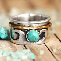 vintage turquoise anxiety rings for women men stainless steel wedding ring retro silver color couple rings fashion jewelry gift