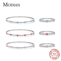 modian pure 925 sterling silver 3 color enamel love heart to heart rings bracelet bangle jewelry sets for women fine jewelry