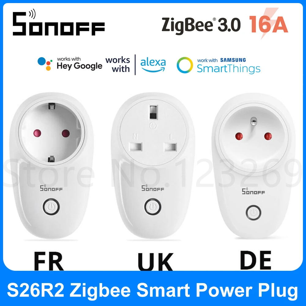 Смарт-розетка SONOFF S26 R2 Zigbee, 16 А, европейская Беспроводная розетка, дистанционное управление через приложение, работает с Alexa Google Home