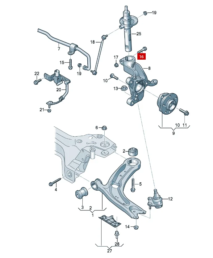 Фото Болт-гайка передней нижней стойки подвески для VW Polo Scirocco Sharan Atlas CC Passat Tiguan Jetta A3 A5 Q2 Skoda Citigo №2