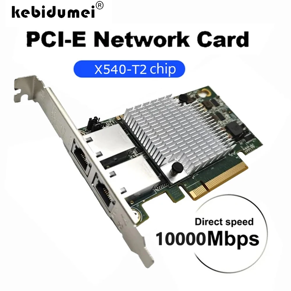 Фото Сетевая карта PCIE-RJ45 10 Гбит/с X540-T2, гигабитный Ethernet, PCI, два порта RJ45, адаптер Express LAN, 10000 Мбит/с, для настольных ПК, Win10/11 №1