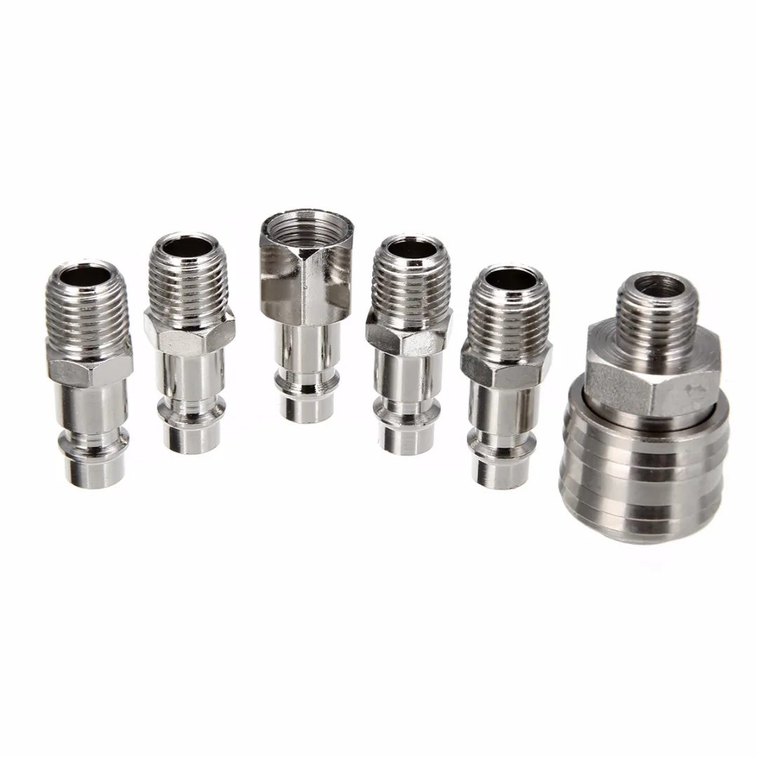 6pcs German-style Air Line Hose Compressor Adapter Quick Coupler Set 1/4&quot BSP Connectors Replacement Plug Socket - купить по