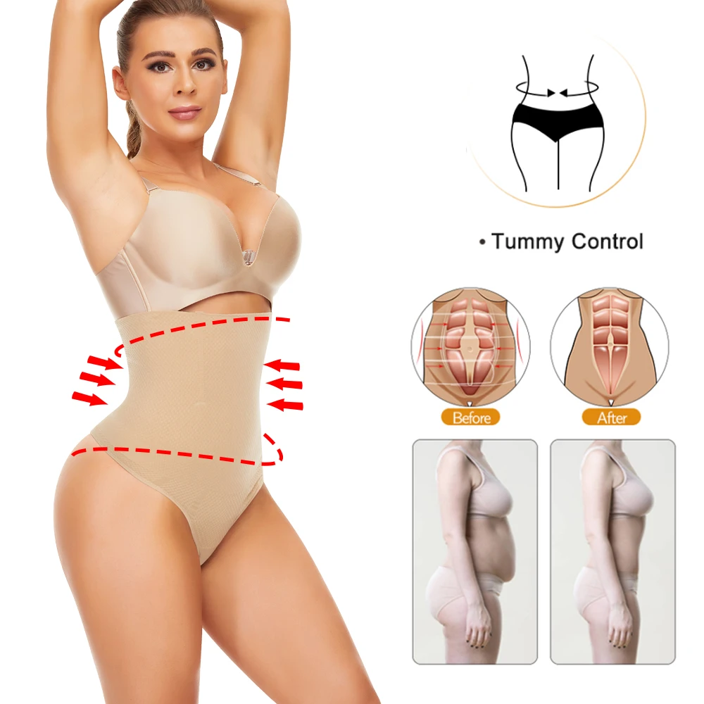 Velssut Shapewear for Women Tummy Control Thong Brief Slimming Panties High Waisted Seamless Fitness Underwear Body Shaper