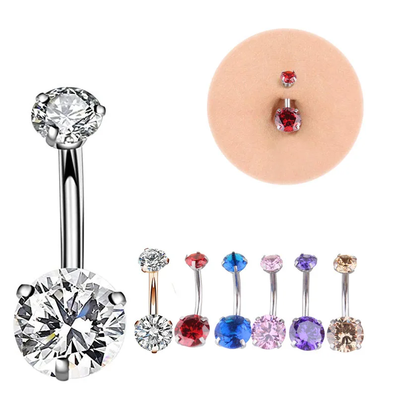 Женское кольцо для пупка из хирургической стали с кристаллами циркона |