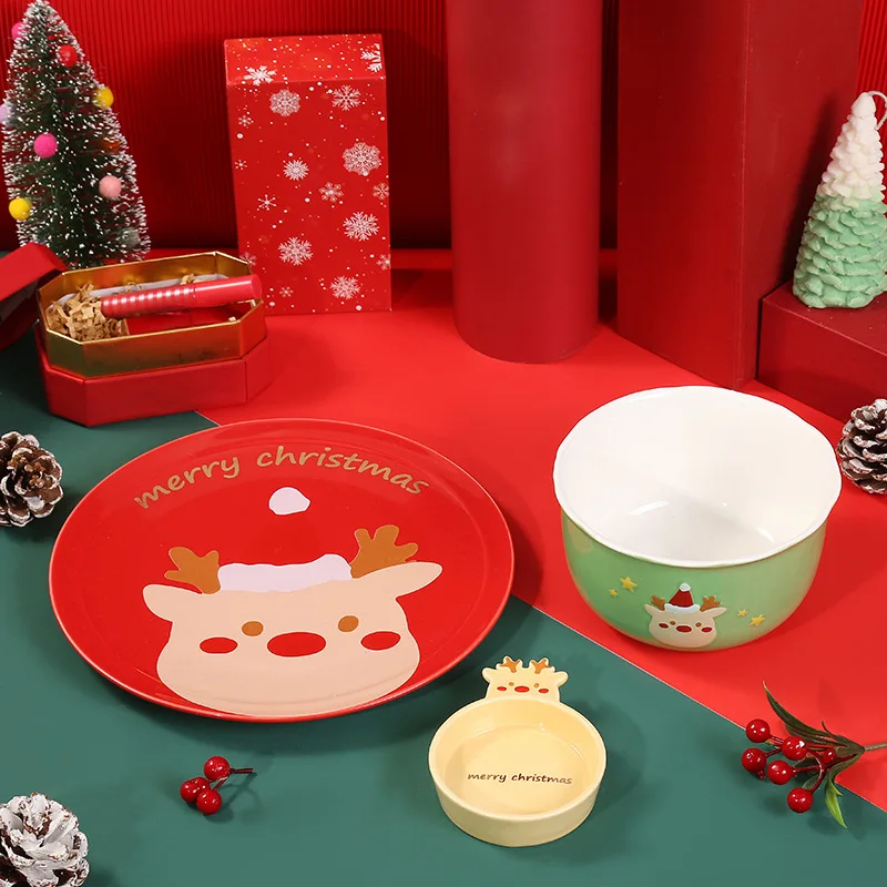 

2023 Hot Selling New Christmas Elk Dining Plate Santa Claus Tableware Home Decoration Xmas Set Cartoon Cute Ceramic Dishes