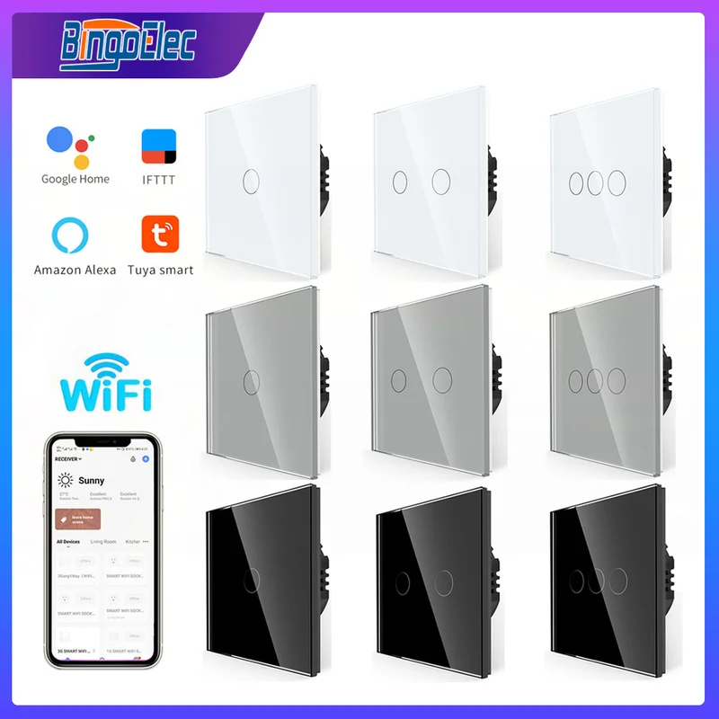 

Беспроводной сенсорный выключатель Tuya Smart Life, светодиодный светильник ель с Wi-Fi, голосовым управлением, управлением через приложение Smart Life, ...