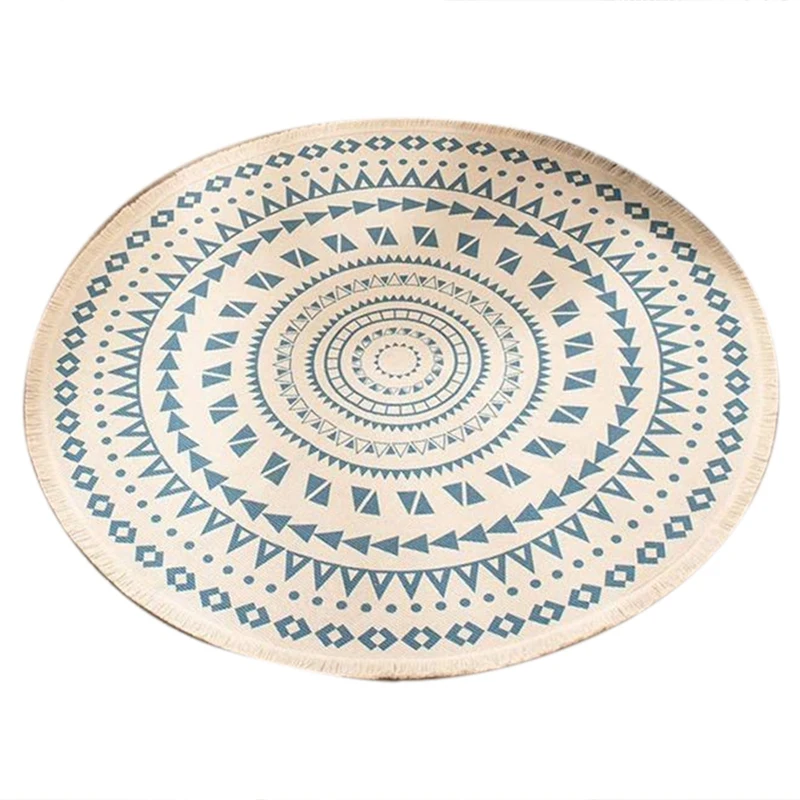 

Nordic Cotton and Linen Outdoor Rug Ethnic Style Round Carpet Door Mats Rug Footsteps Bedroom Non-Slip Mats