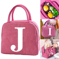 insulated canvas lunch bag for women cooler pack tote thermal bag portable picnic bags white letter pattern lunch bags for work