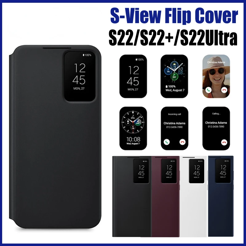

S-View Flip Smart Cover for S22 Ultra Mirror Flip Leather Case For Samsung S22 Plus S22+ LED Clear View Standing Cover EF-ZS908
