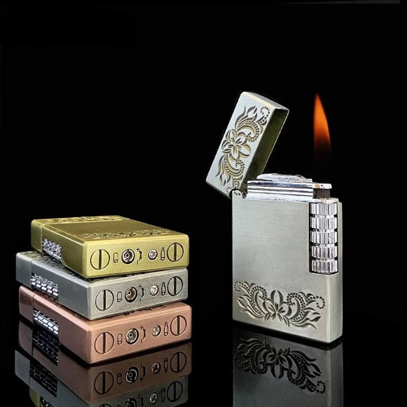 

Creative Metal Cigarette Lighter Vintage Flint Grinding Wheel Gas Butane Lighter Smoking Accessories Gadget for Men Marijuanna