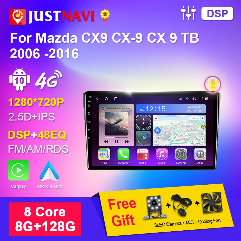 JUSTNAVI Android Auto Autoradio For Mazda CX9 CX-9 CX 9 TB 2006 -2016 Car Radio Stereo Multimedia Video Player Navigation GPS