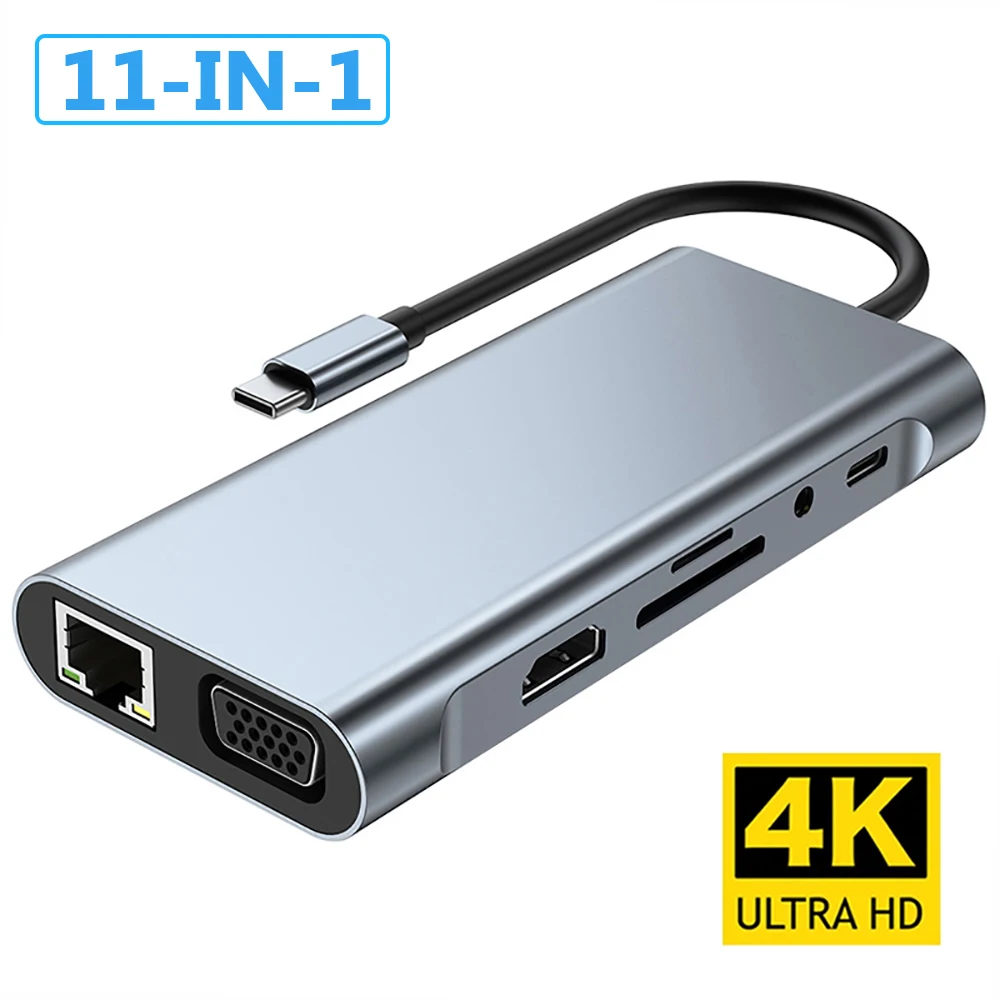 

11-in-1 4K USB C 3.0 HUB Type C to HDMI-compatible USB 3.0 Adapter Type C HUB Dock PD 87W USB C Splitter for MacBook Pro Air
