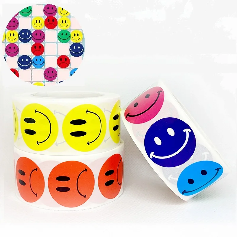

Sticker 500 Pcs/roll for Kids Reward Sticker Yellow Dots Labels Happy Face Expression Kids Toys Party Stickers Labels