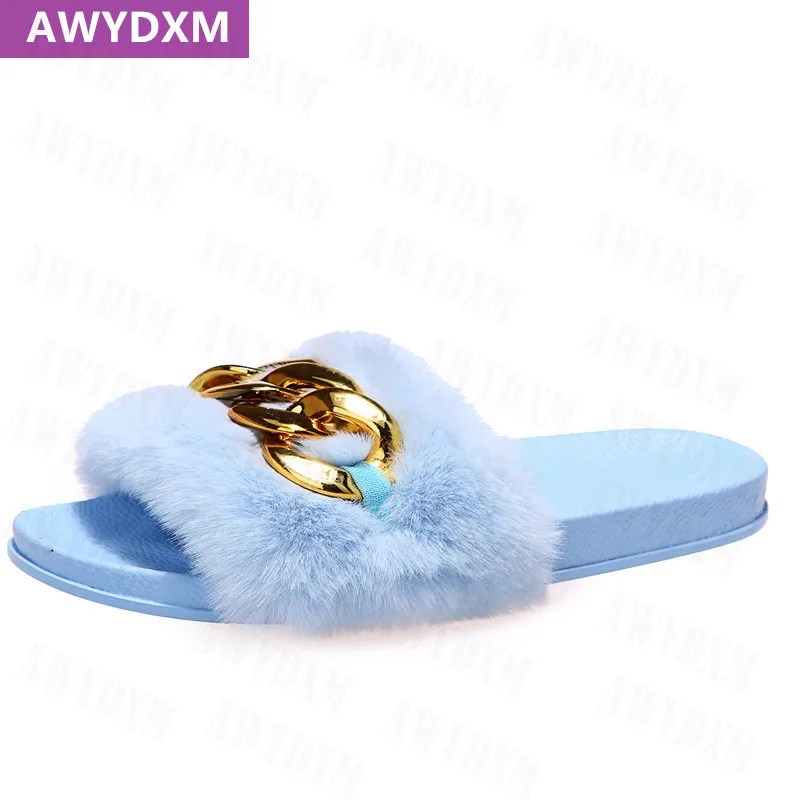 2022 Fashion Winter New Women Flats Warm Platform Short Plush Flip Flops Luxury Slippers Shoes Designer Furry Sexy Dress Shoes images - 6