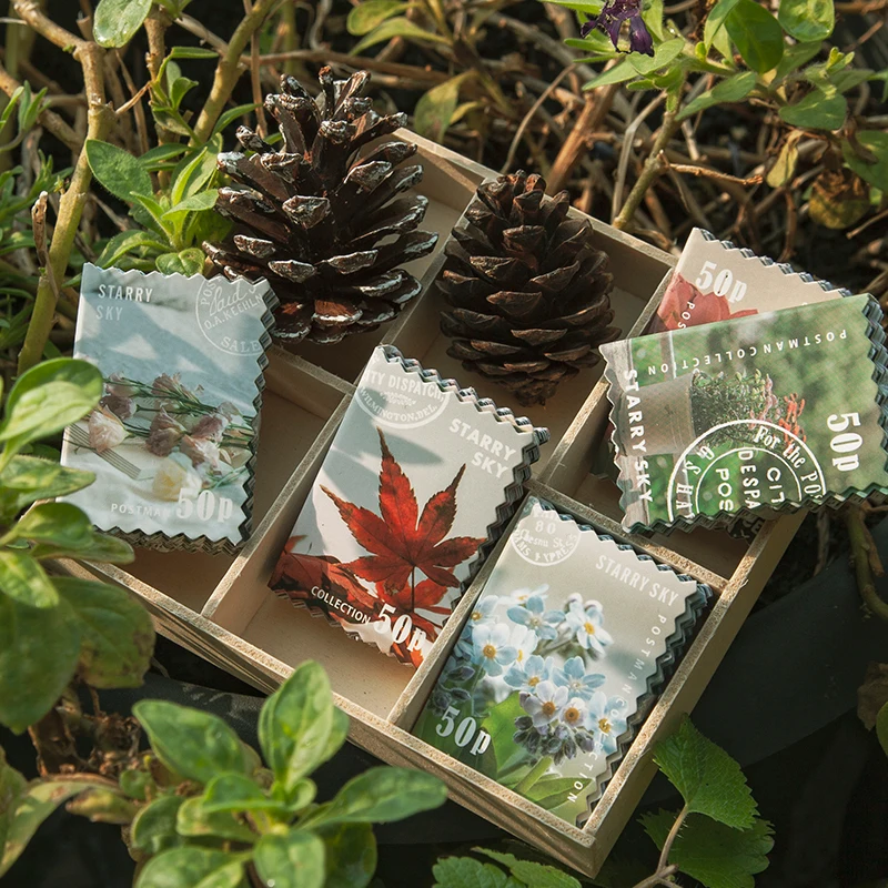 

50 Pcs Decorative Stickers Scrapbooking Diy Label Diary Stationery Album Journal Flower Stamp Stick