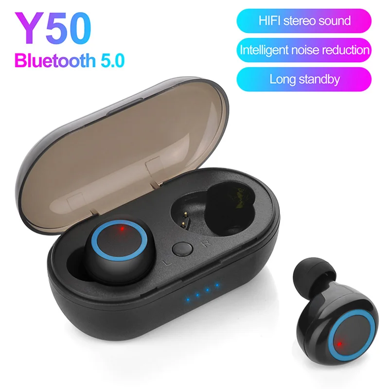 Купи Y50 TWS Bluetooth Headphones Earbuds 5.0 Wireless Bluetooth Headset Hifi Stereo Headset Wireless In-Ear Touch Control Earphones за 514 рублей в магазине AliExpress