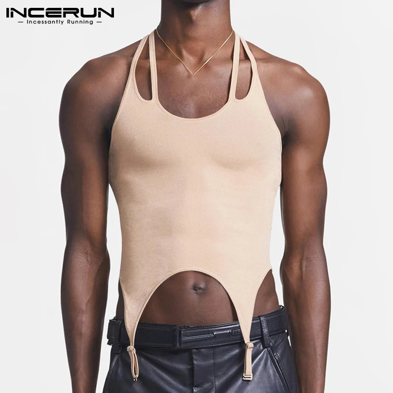 

Men Tank Tops Streetwear Sleeveless Hollow Out Sexy Casual Irregular Vests 2022 Solid Color Straps Men Clothing S-5XL INCERUN