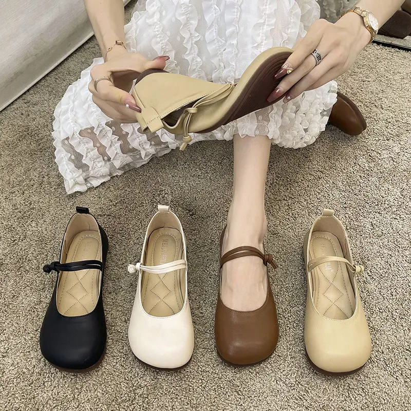 

Casual Woman Shoe Female Footwear Round Toe All-Match Shallow Mouth Elegant Dress New Summer Moccasin Leisure Flat Mary Janes Ru