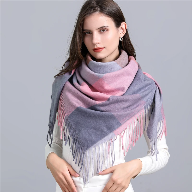 

2022 New Winter Square Cashmere Scarf for Women Design Pashmina Shawl Wraps Female Warm Plaid Bufanda Tassel Scarves Bandana