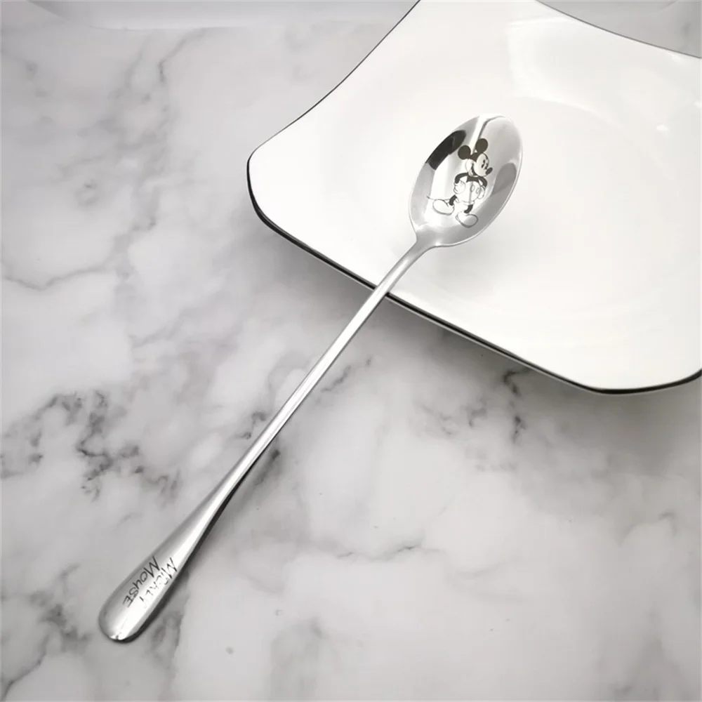Детская ложка из нержавеющей стали с длинной ручкой и мультяшным Микки