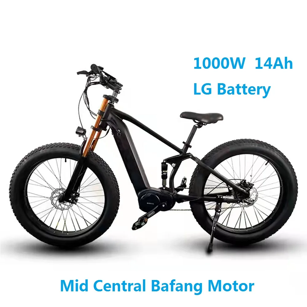 

IRonsnow Electric Mountain Bicycle 48V 500W 750W 1000W 13Ah 14Ah LG Battery Middle Central Bafang Motor 9 Speed 26" E Bike MTB