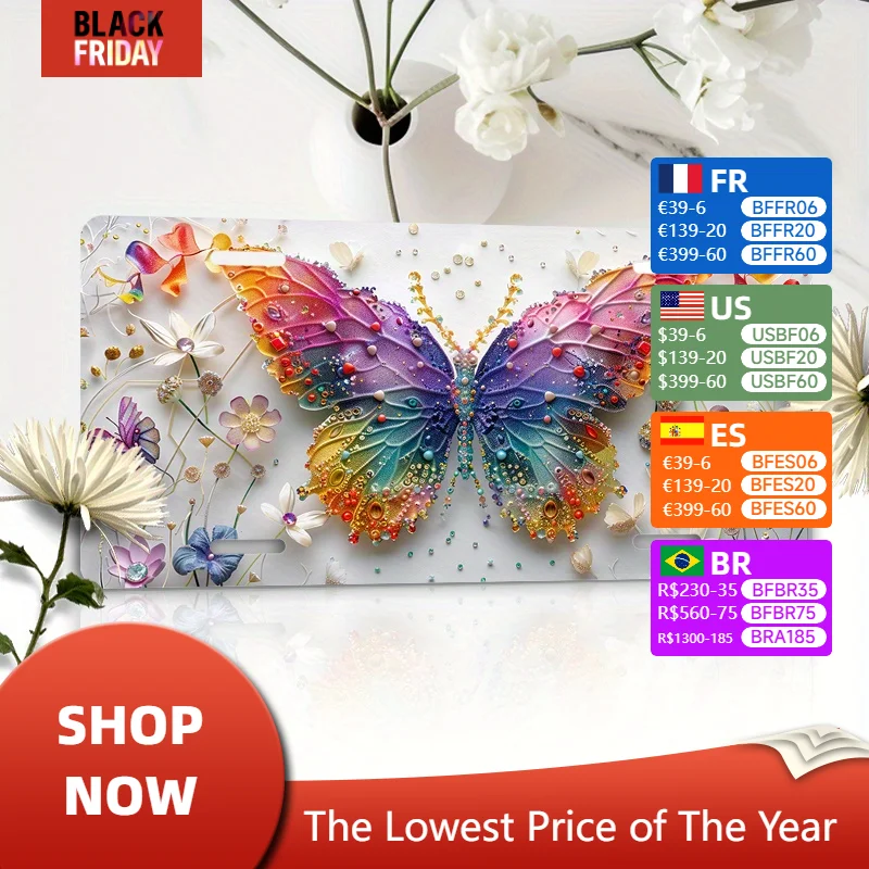 Алюминиевый номерной знак Butterfly Art-6x12 дюймов водонепроницаемый и нержавеющий