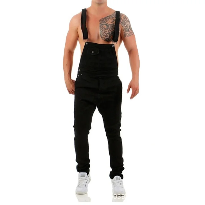 New Spaghetti Strap Jeans Jumpsuit for Men Ripped Trousers Trendy Mens Overalls  Vintage Jeans Men
