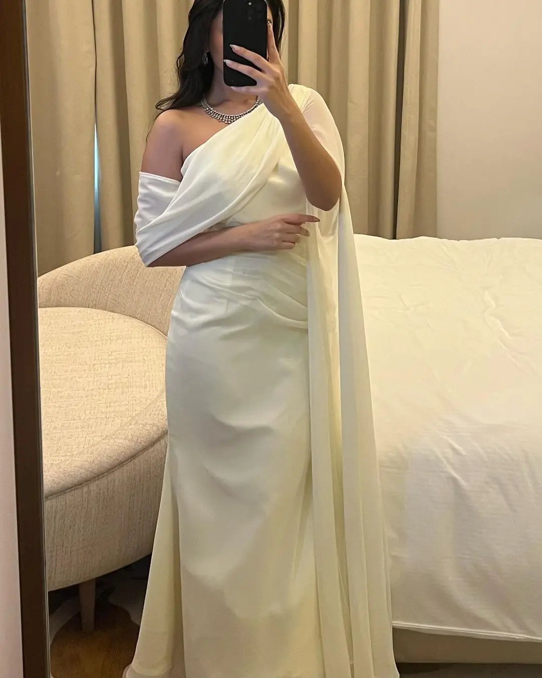 

Vintage Straight One Shoulder Long Sleeve Prom Dresses Pleated Floor Length Formal Party Dress Special Occasion Dress