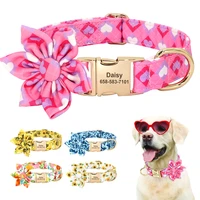 personalized dog collar flower bowknot pet collars soft bow tie chihuahua necklace customized id name for small medium large dog