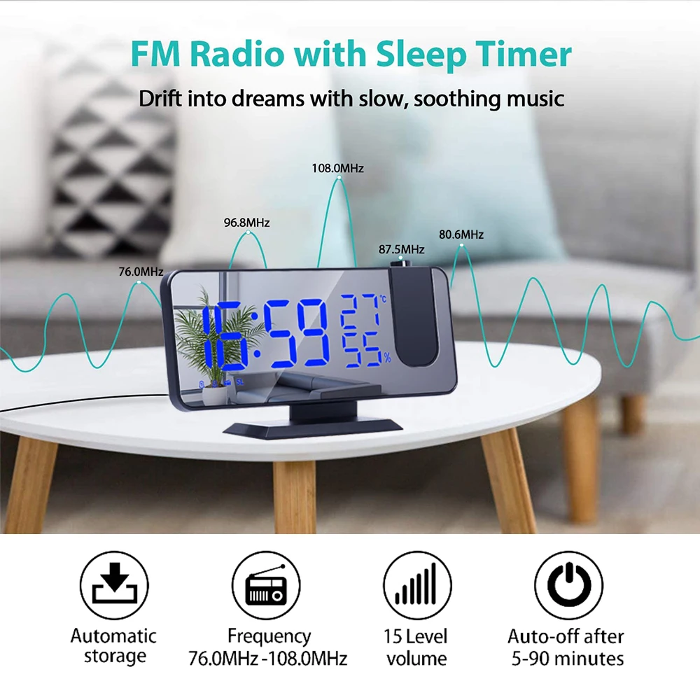 Светодиодный Будильник с цифровой проекцией электронные часы FM-радио проектор