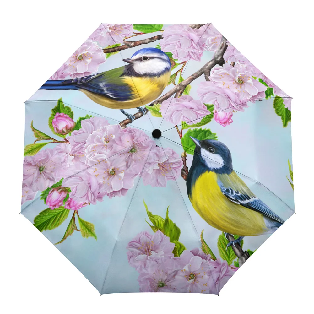 

Animal Bird Flowers Leaves Branch Plant Custom Automatic Umbrellas for Women Male Windproof Folding Rain Umbrella Parasol