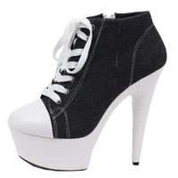 15cm high spike heels platform denim sexy cross tied dance club shoes