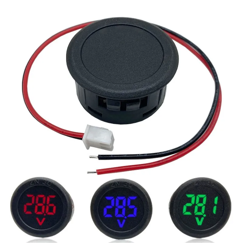 

LED Digital Display Two-wire Voltmeter DC 4-100V DC Digital Voltmeter Head Reverse Connect Protection Circular Voltage Monitors