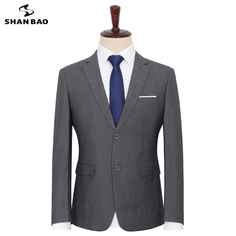 

SHAN BAO 6XL 7XL 8XL 9XL plus size light gray suit jacket 2021 autumn classic style business casual men's wedding banquet suit