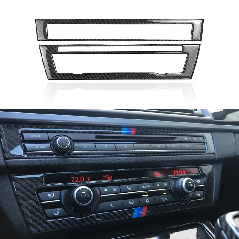 

2pcs Car Real Carbon Fiber Air Conditioning CD Control Panel Cover Trim for BMW 5 Series F10 2011 2012 2013 2014 2015 2016 2017
