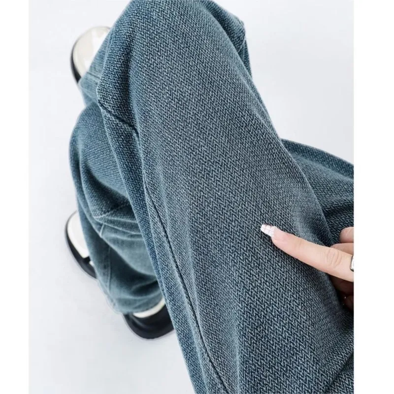 Винтажные Женские Прямые Джинсы С Высокой Талией Классические Синие Хлопковые