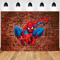 superhero spiderman backdrop boy red brick happy birthday party kids photograph background photo banner decoration studio prop