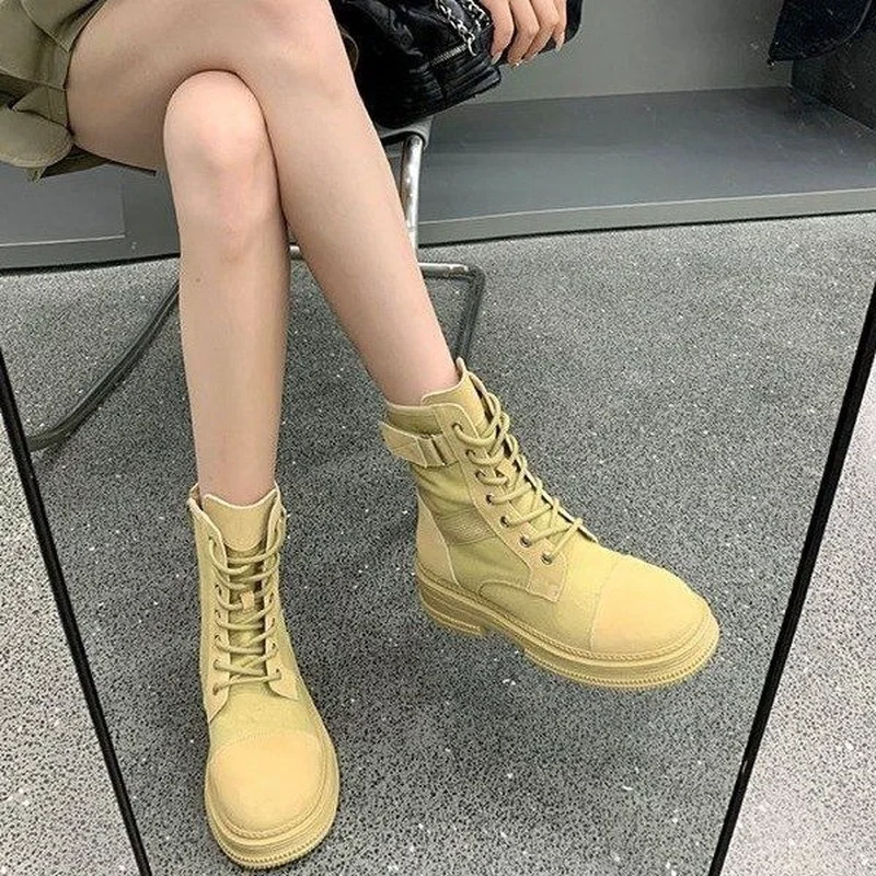 Platform Women Casual Chelsea Ankle Boots Autumn Winter New Trend Low Heels Shoes 2022 Fashion Women Motorcycle Lace Up Boots